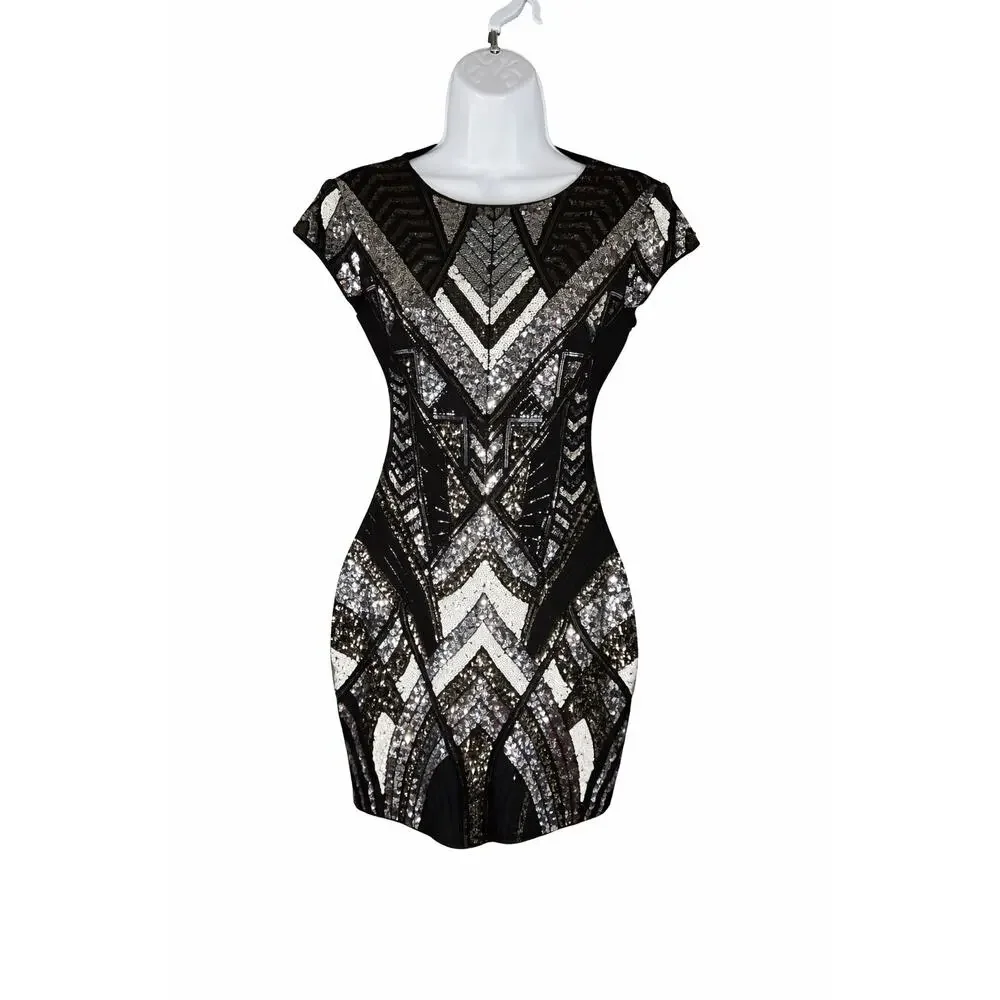 Express Sequin Bodycon Dress in Black | Size XS | Pre-Loved - Picture 2 of 9